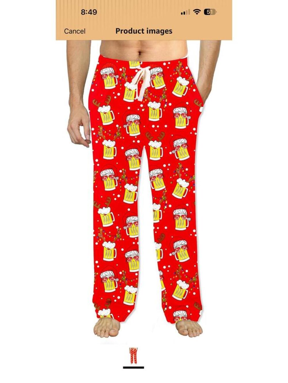 Soophiea Christmas Red Lounge Pants with Beer Mug Print